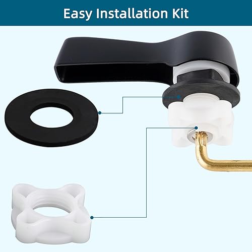 Vista 5 de Hygie Rinse 2 piezas Manija de inodoro de metal negro Palanca de descarga de repuesto, Manija de inodoro universal de montaje frontal con cadenas