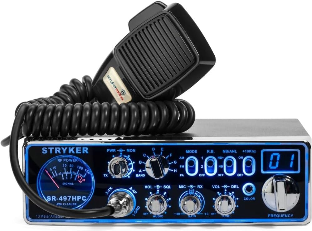 Stryker SR-497HPC 10 Meter Radio, High Power 100+ Watts PEP Power Output, Brilliant 12 Color Black Light Front Panel, Up-Armored Receiver, Variable Talk Back Control, Two Different Roger Beeps