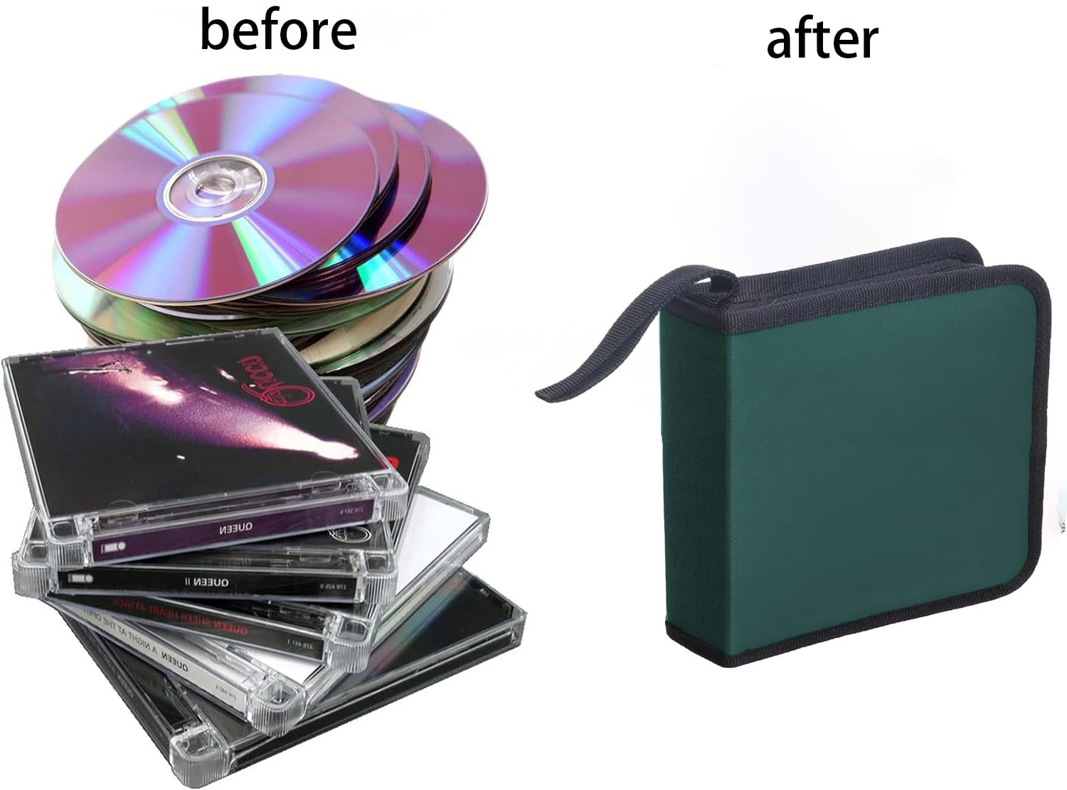 Sac de Rangement CD pour 40 Disques CD DVD, Voiture et Maison, Vert