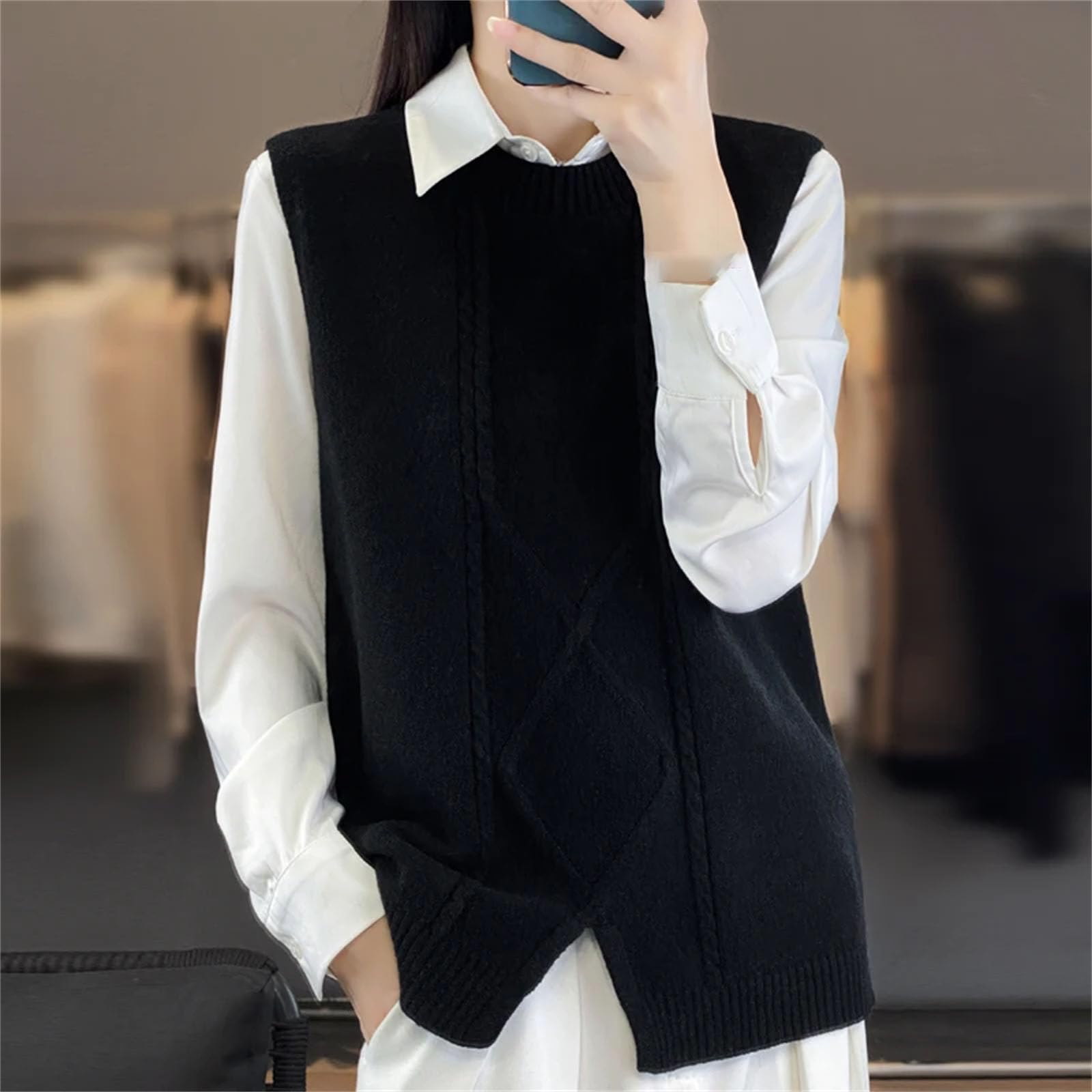 Maglione da donna in cashmere con scollo a V senza maniche in cashmere