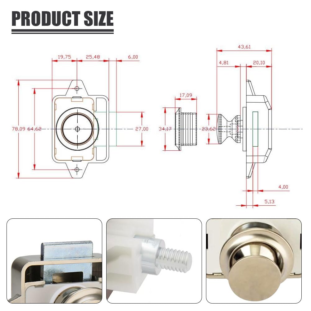 Opaltool 10pc Push Button Latch Catch Pop Up Cupboard Door Knob Latch Fit 15-18mm Thickness RV Boat Van Yacht Campervan Yacht Cupboard Door Cabinet - Image 3