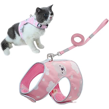 Amazon Yurika 可愛い 猫用ハーネス リードセット 胴輪 ねこ ネコ 子猫に優しい 猫具 おしゃれ犬 ハーネス 中型犬 軽量ベスト 通気性 反射テープ 散歩お出かけ 訓練用 簡単着脱 安心迷子札付き ピッタシペットグッズ 4色4サイズ L 挿入ボタンタイプ 5 7kg リトル