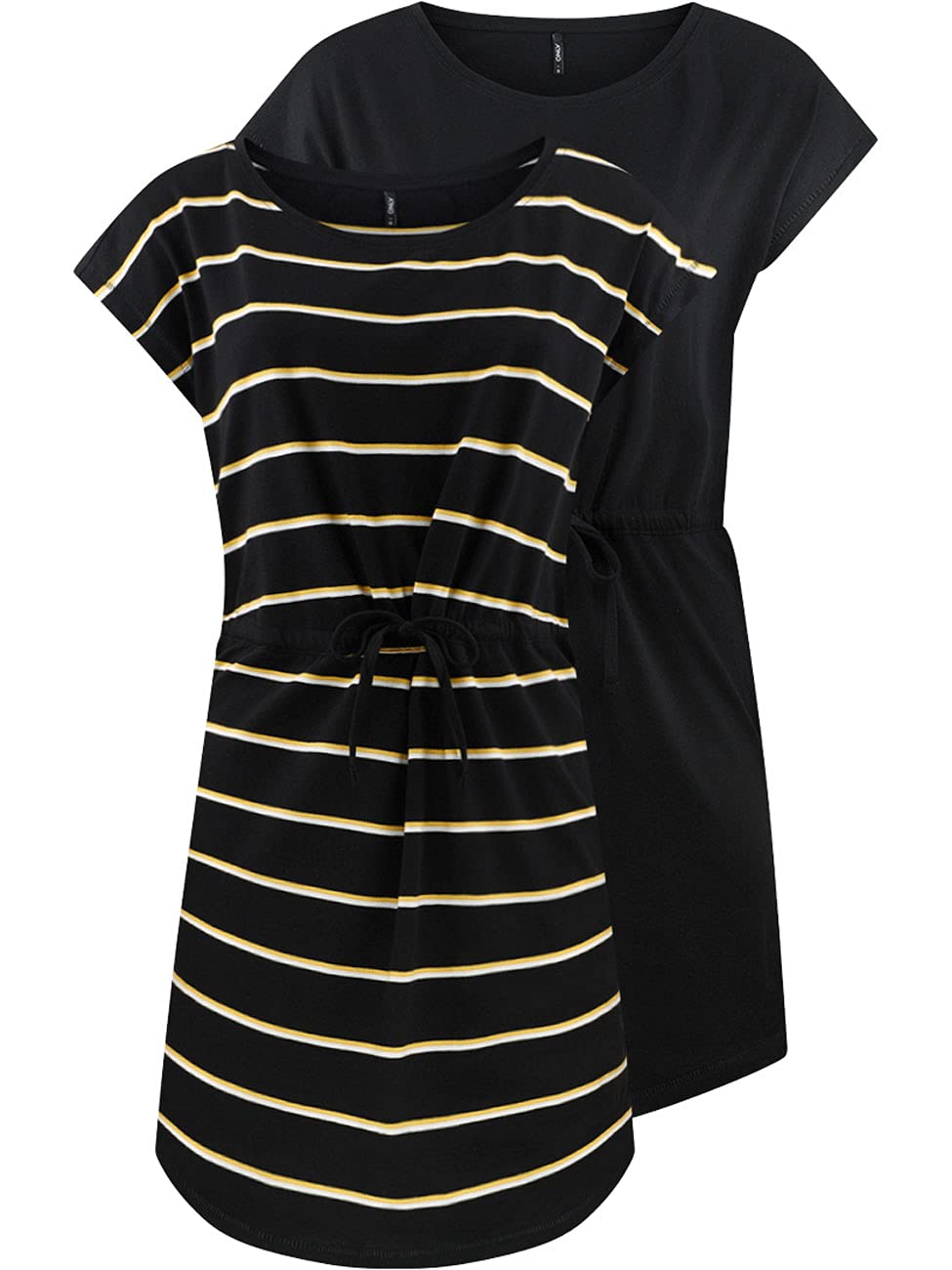 ONLY Damen Sommer Mini Kleid onlMAY S/S Dress 2er Pack Grösse XS S M L XL XXL Gestreift Schwarz 100% Baumwolle