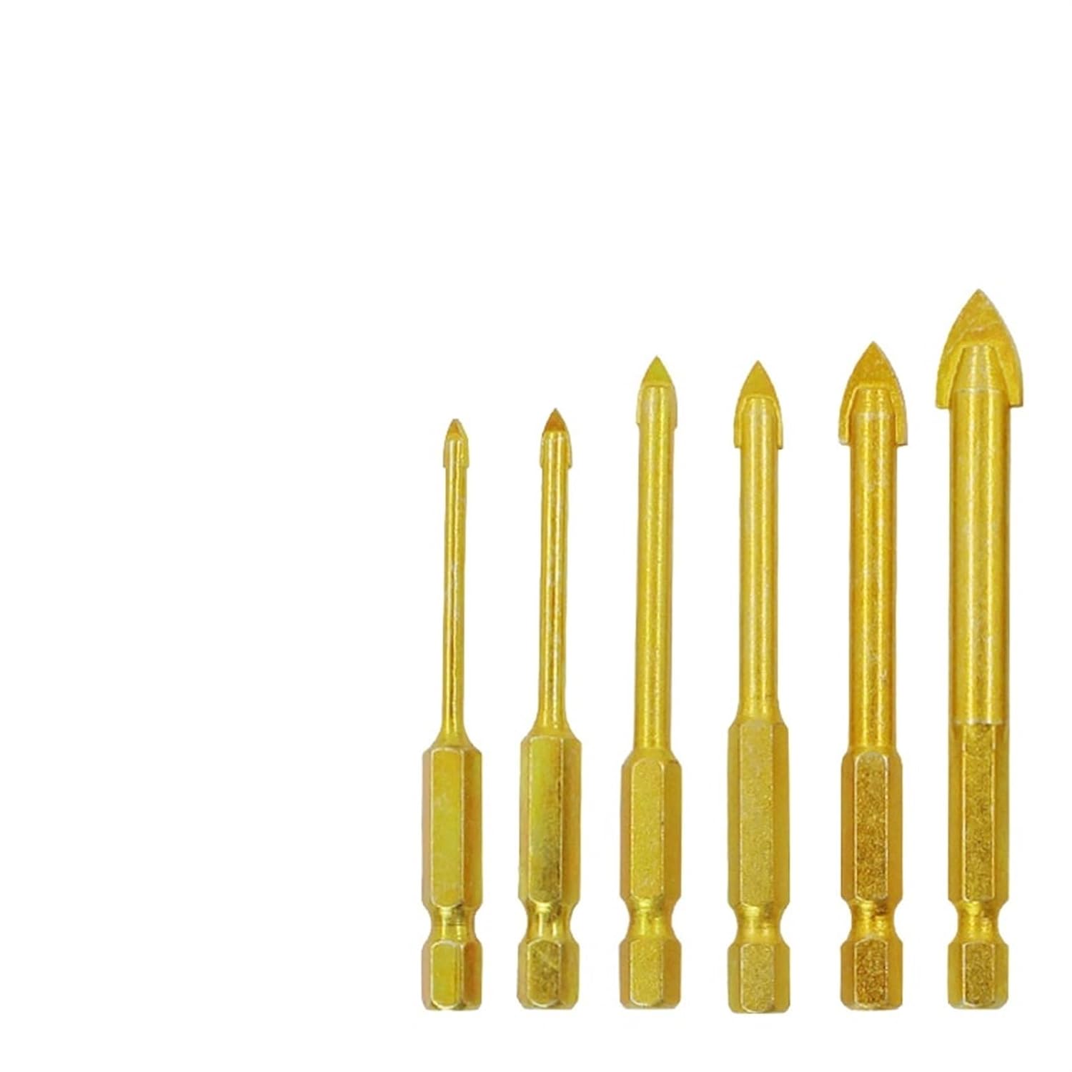6Pcs 1/4inch Hex Shank Glass Bits Coated Glass Drill Set 3 4 5 6 8 10mm Tile Concrete Flat Tip Hole Bit Drilling