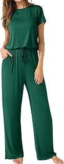 LAINAB Women's Short Sleeve Loose Wide Legs Casual Jumpsuits with Pockets