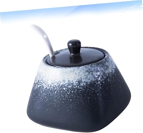 Miniatura 13 de Azucarero japonés de cerámica, recipiente de condimento vintage, tarro de almacenamiento de sal con tapa y cuchara para cocina, restaurante