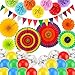 Produktbild AIEX 36 Stück Mexikaner Fiesta Partydekoration Einschließlich Hängender Papierfächer Pompons Triangle Bunting Flags Latexballons für Baby Shower Partyzubehör