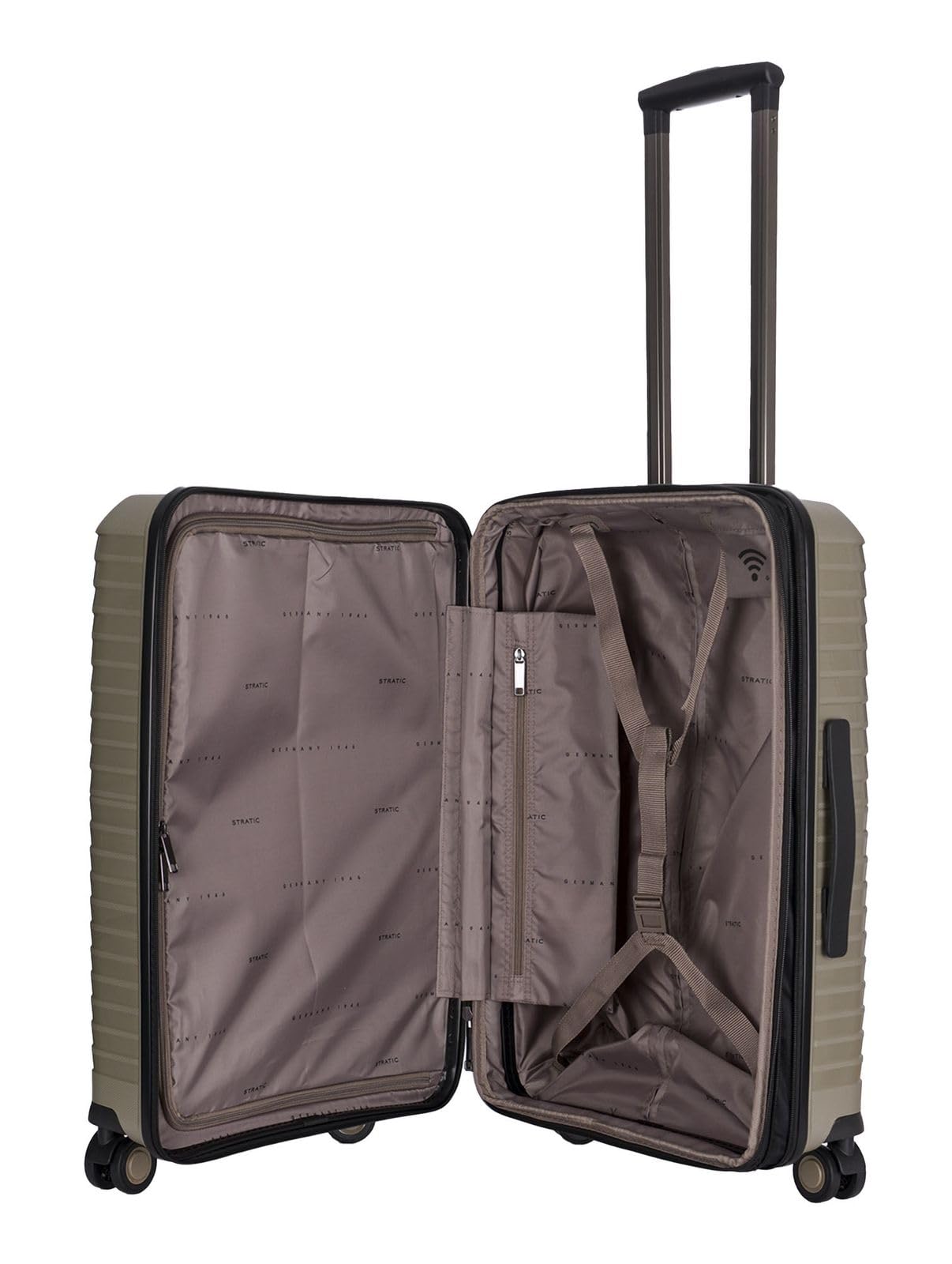 Stratic Bright+ Hartschalen-Koffer Trolley Koffer mittelgroß Reisekoffer, wasserabweisend, 4 Rollen, erweiterbar, TSA-Schloss (Größe M, Champagne)