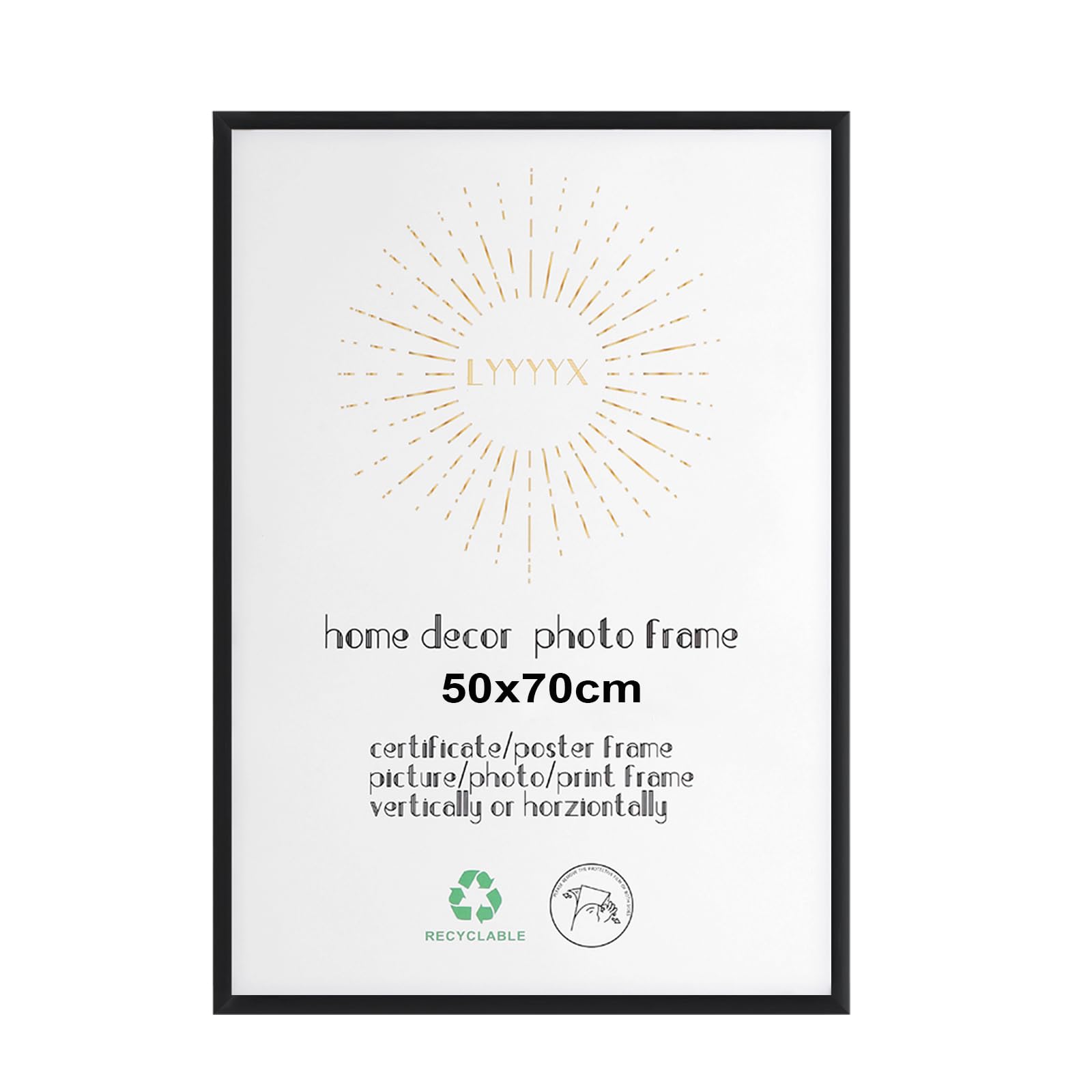 LYYYYX Picture Frame 50 x 70 cm Black Aluminium Photo Frame with Acrylic Glass for Vertical or Horizontal Hanging Poster Art Picture Frame for Photos, Posters, Puzzles, Pack of 1 — image 1