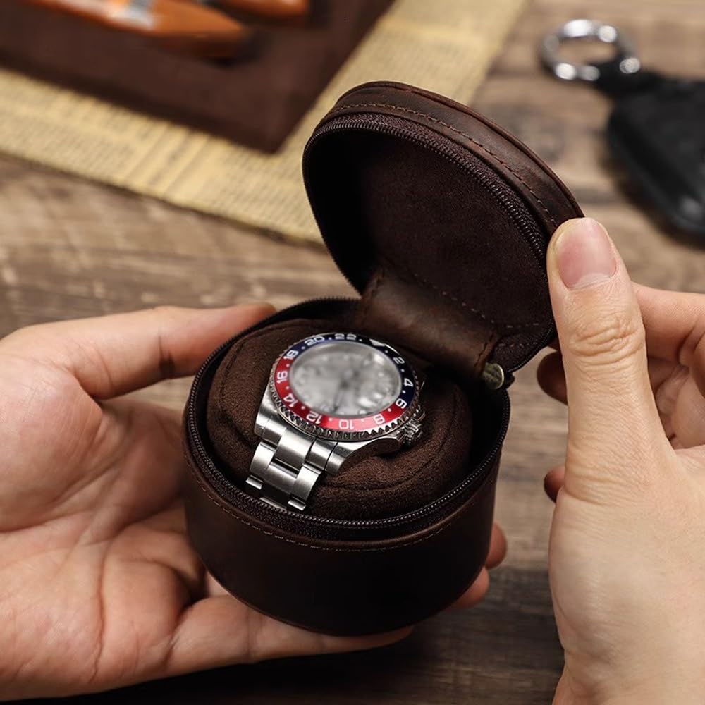 Reiseetui für eine einzelne Uhr – Leder-Uhrenrolle, Reiseetui mit Kissen, Uhren-Aufbewahrungs-Organizer, tragbares Reise-Uhrenetui