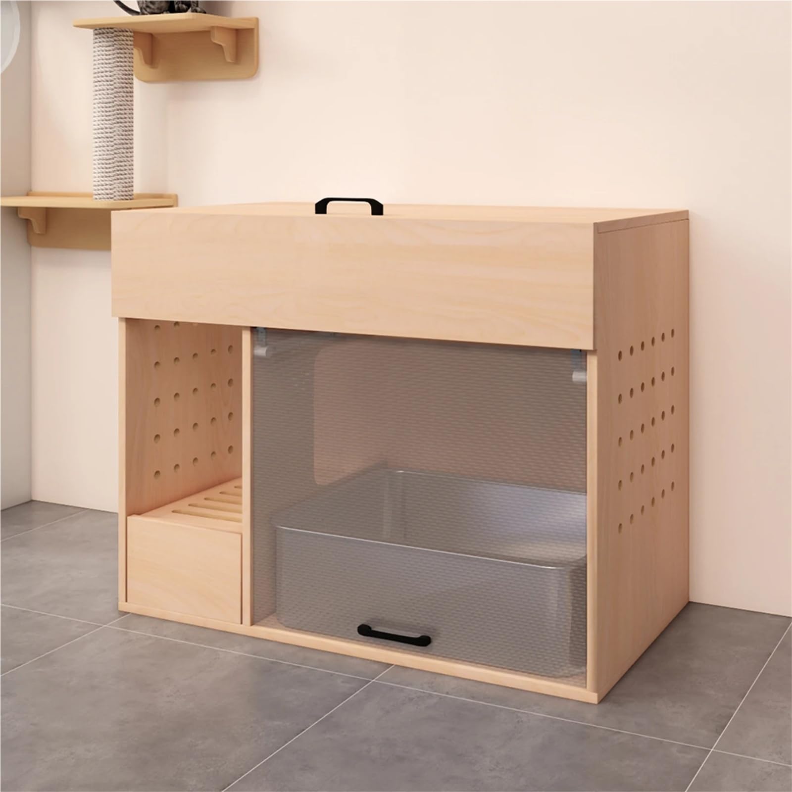 Großer Katzentoilettenschrank mit Stauraum und Anti-Klecks-Auffangschale