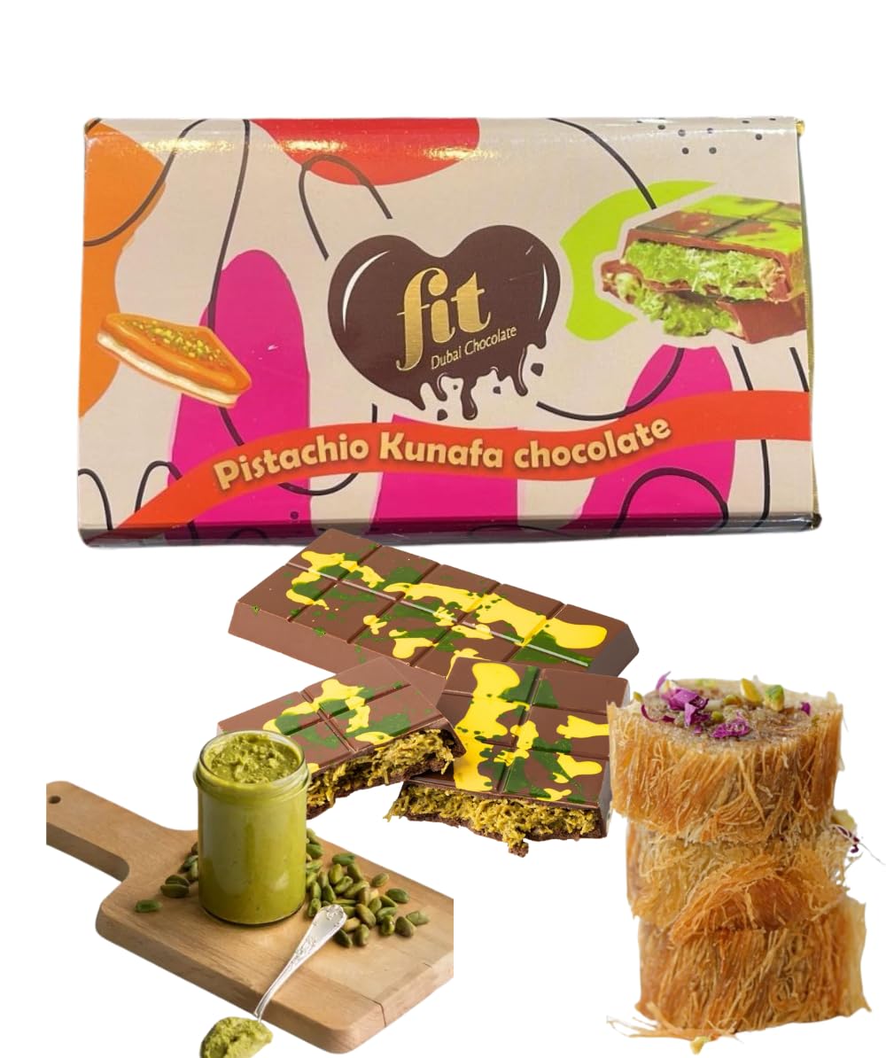 Chocolate Dubai Pistachio Kunafa - 200g | Chocolate Dubai con crema de pistacho y kadaif (cabello de ángel) | Delicia láctea y cacao intenso - Tableta con leche premium (paquete de 1 unidad)