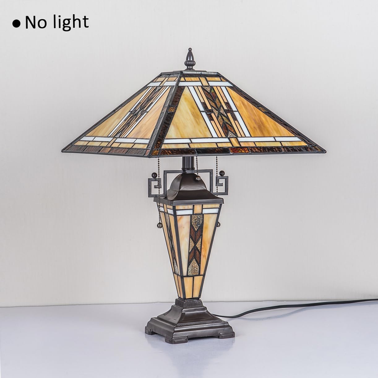 Tiffany Table Lamps with Nightlight,16" Wide Handmade Stained Glass Desk Lamp for Reading,3-Lights Mission Style Antique Nightstand Light for Living Room Bedroom Office