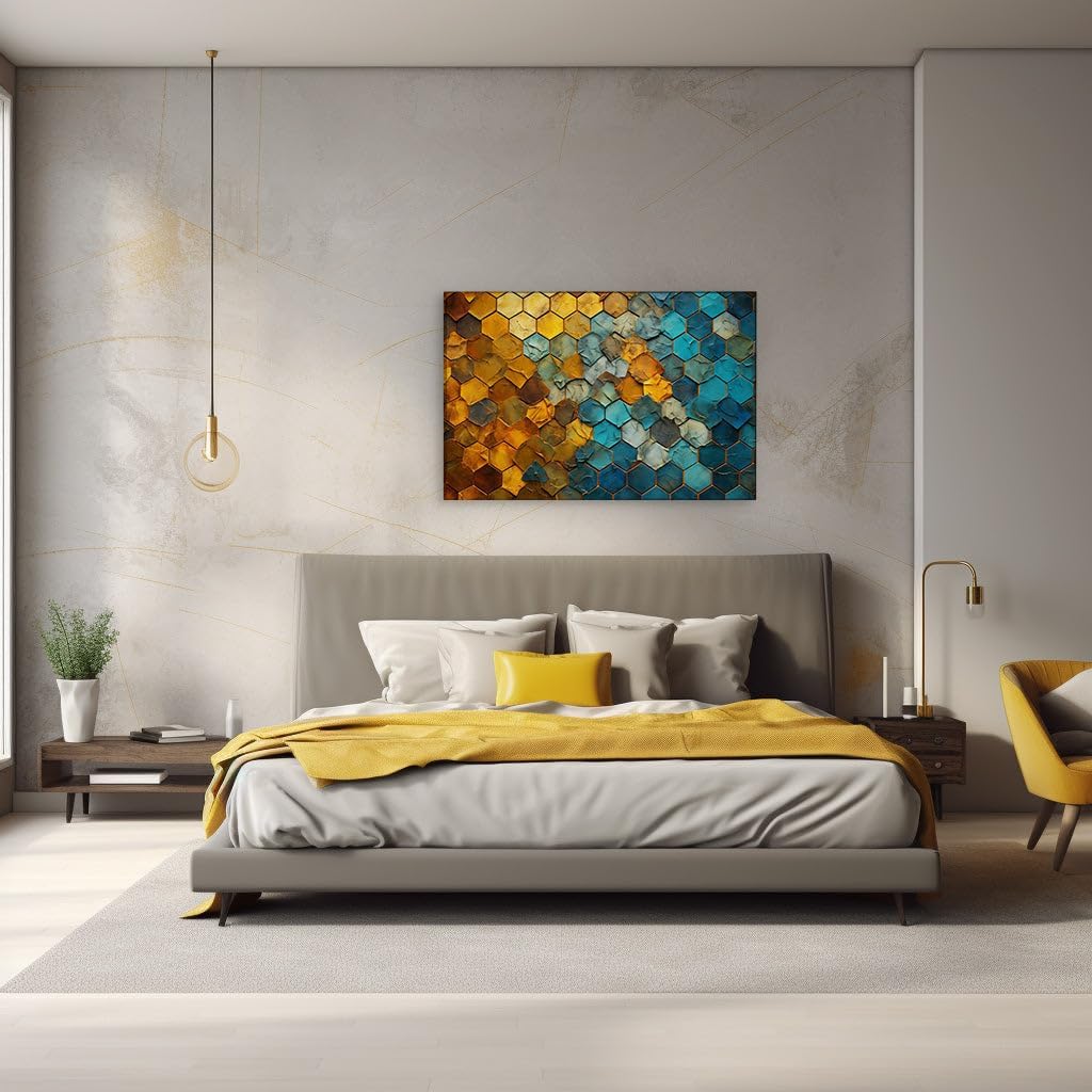 Canvas for Living room. Hexagonal Hues: A Tapestry of Digital Abstraction, 27 x 18 inch Canvas Wall Art - Contemporary Masterpieces - Modern Home Decor - 69x46 cm (27x18 inch)