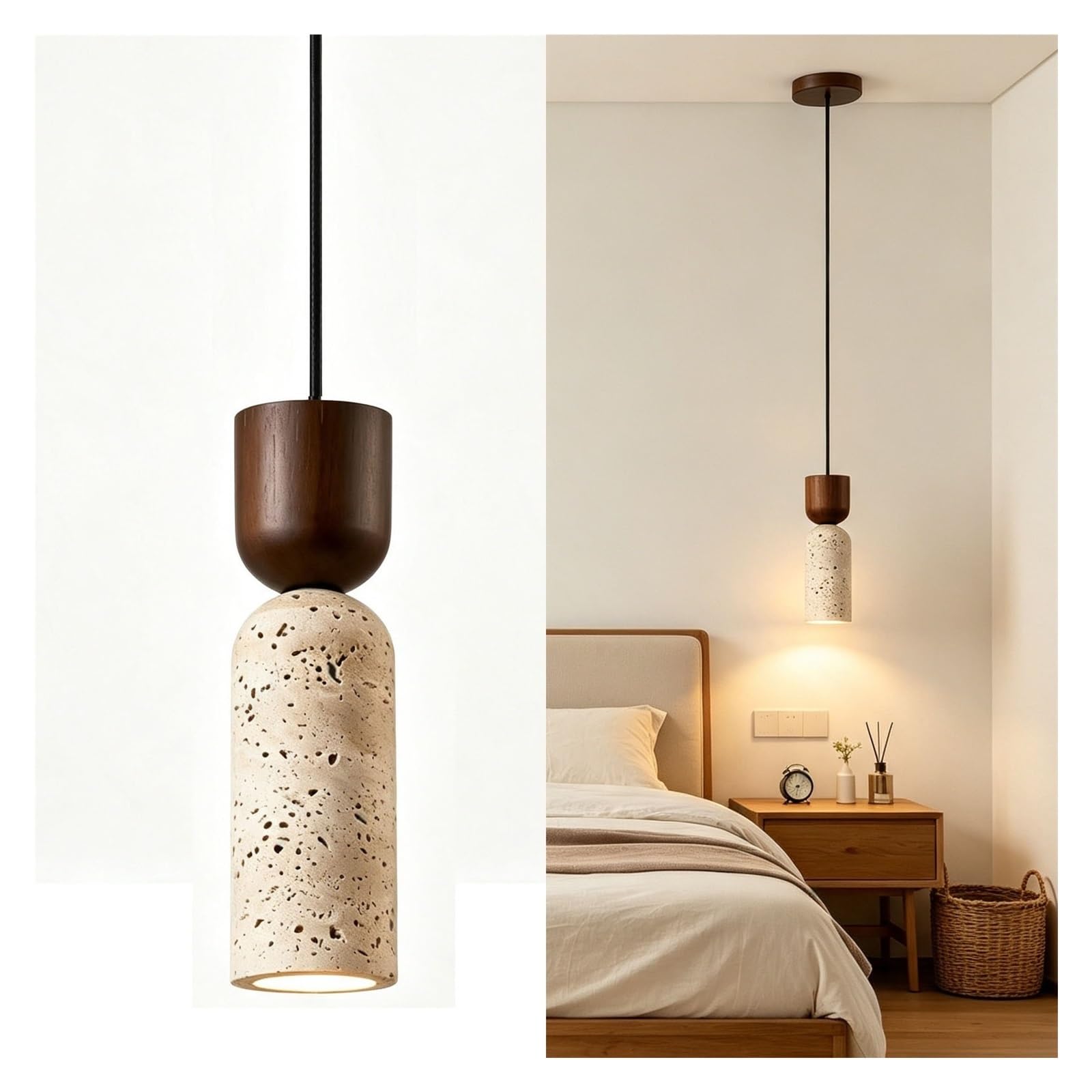LUOYAOB Yellow Travertine Pendant Light Cylindrical Stone Hanging Lamp