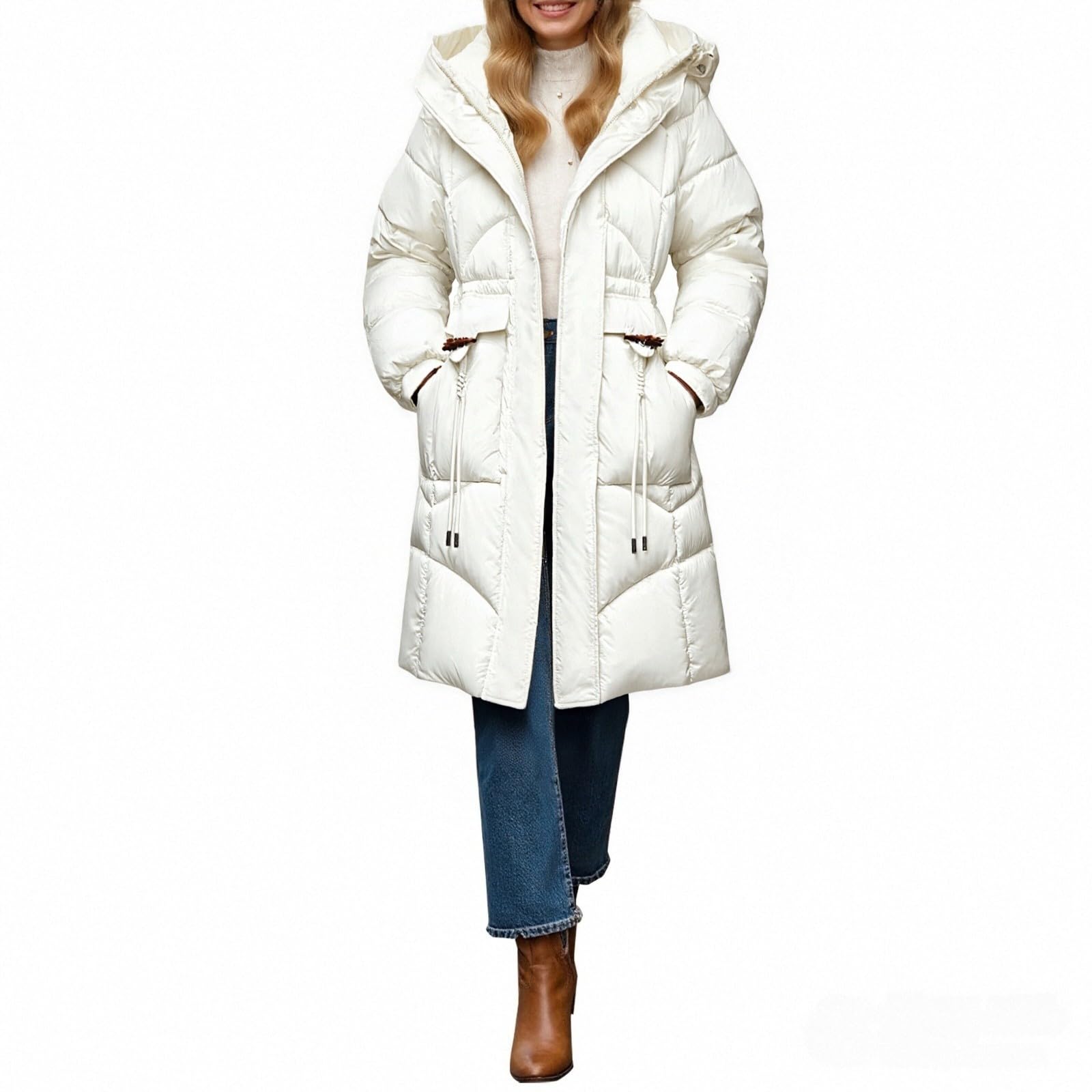 Piumino da donna invernale lungo – caldo cappotto trapuntato con cappuccio cappotto invernale ispessito, piumino antivento, parka invernale a maniche lunghe, per esterni