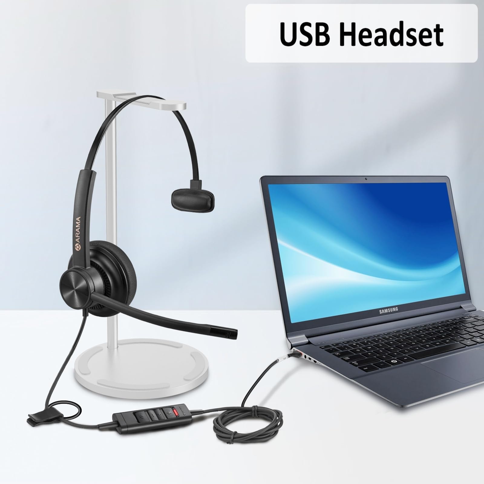 USB Headset with Microphone Noise Cancelling &Ultra Comfort Computer Headset for Laptop, PC, Skype, Zoom, Webinar, Call Center, Home, Office