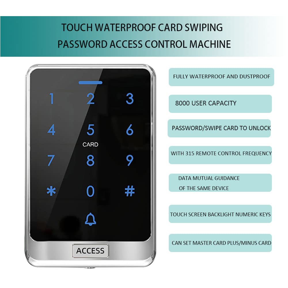 YAVIS Juego Completo De Controlador De Control De Acceso De Pantalla TáCtil Impermeable RFID Ip68 180kg/350lbs Cerradura ElectromagnéTica, Fuente De AlimentacióN 3a, BotóN De Salida, 10 Llaveros