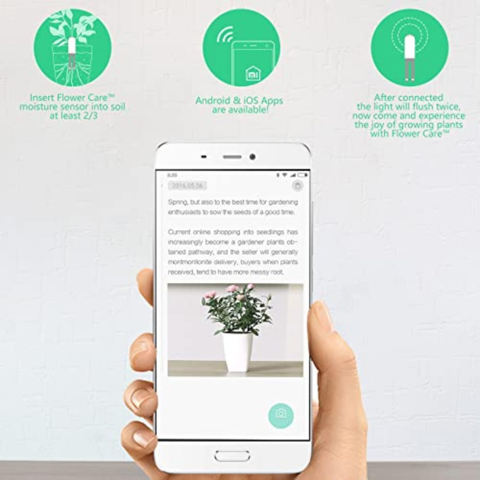 4 in 1 Pflanzenfeuchtigkeitsmesser Gießanzeiger, Intelligenter Bodentester überwacht automatisch Pflanzen Feuchtigkeit/Licht/Fruchtbarkeit/Temperaturniveau, für Mijia APP (3 Packungen)