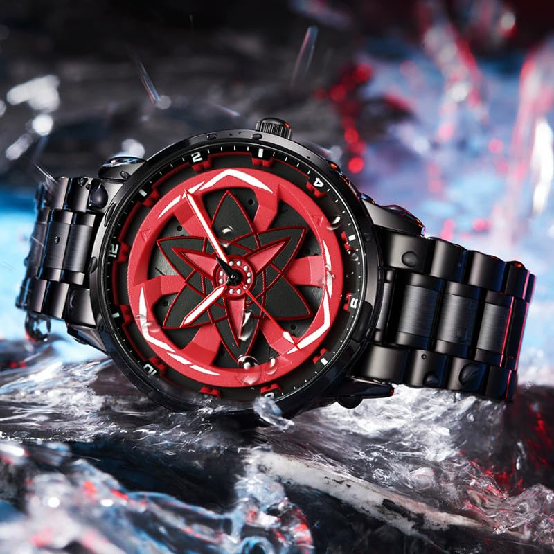 Image of Sasuke Sharingan Anime Wrist Watch for Men & Boys | Naruto-Inspired Collector Edition | 360 Rotating Dial | Water Resistant | Premium Quartz Movement | Display Box Included
