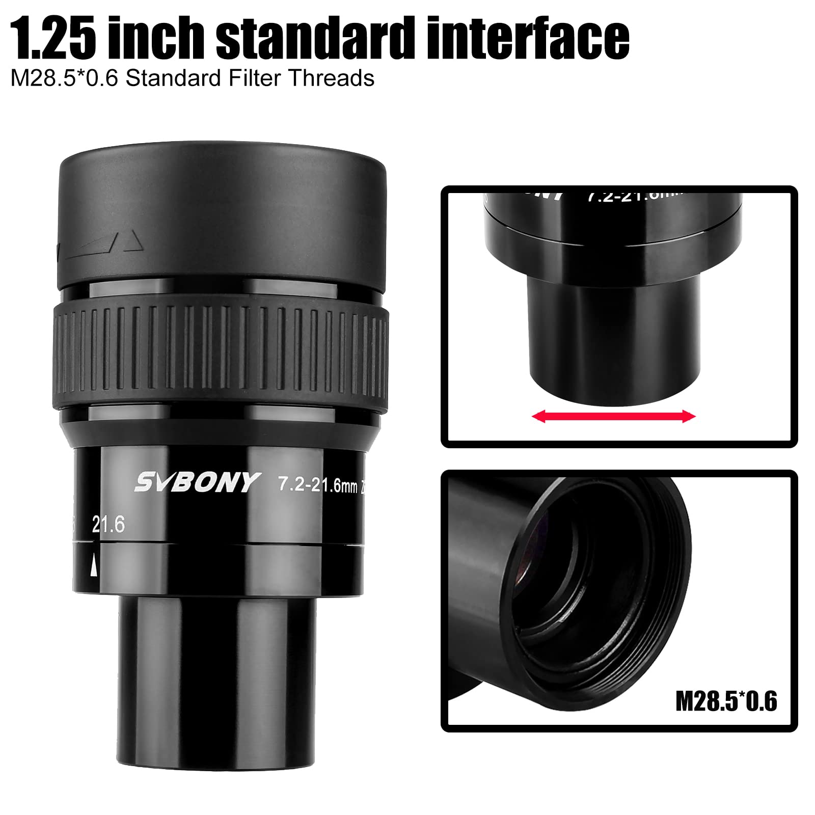 Svbony SV191 Télescope Oculaire Zoom 7.2-21.6mm 1.25 pouces Super Grand Angle Astronomique
