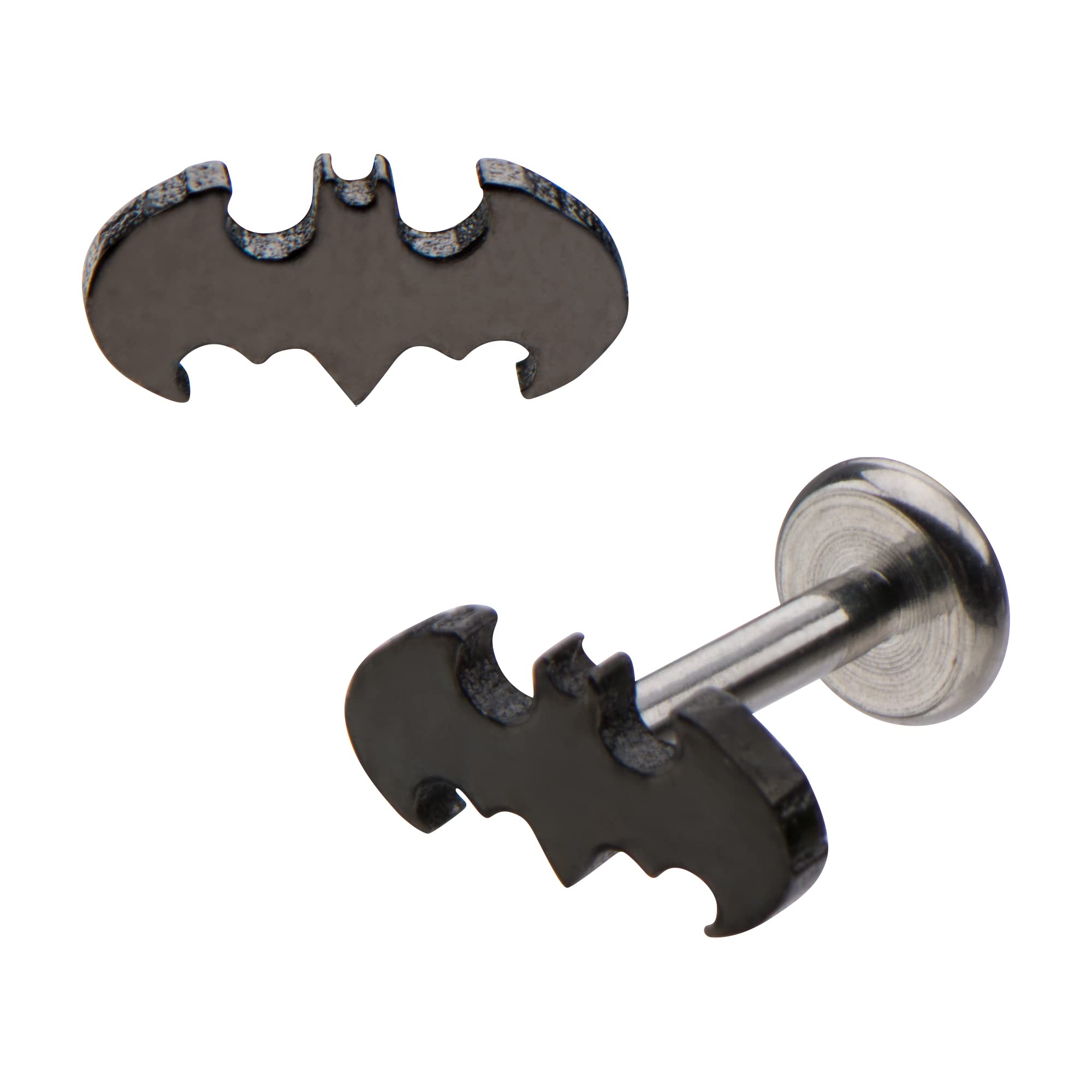DC Comics Unisex Batman Cut-Out Logo Black Pvd Plated Internally Threaded Labret