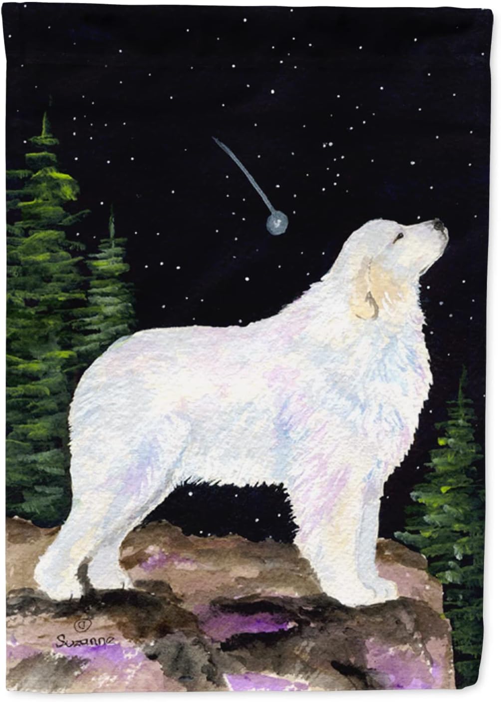 Caroline's Treasures SS8471CHF Starry Night Great Pyrenees Flag Canvas, Large, Multicolor