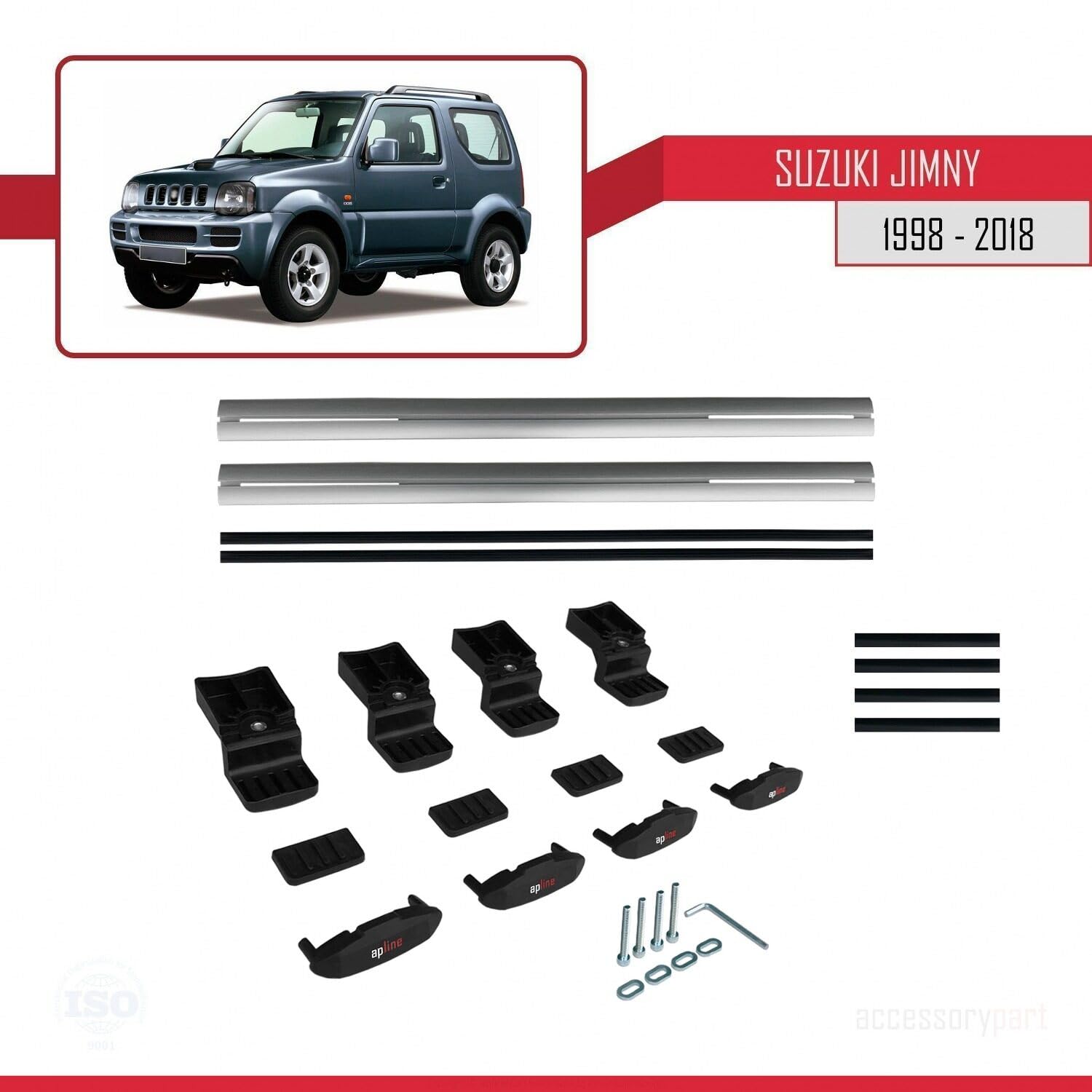 Kompatybilny z Compatible with Suzuki Jimny 3 1998-2018 BASIC Model Aluminiowy bagażnik dachowy 2 poprzeczki, szary