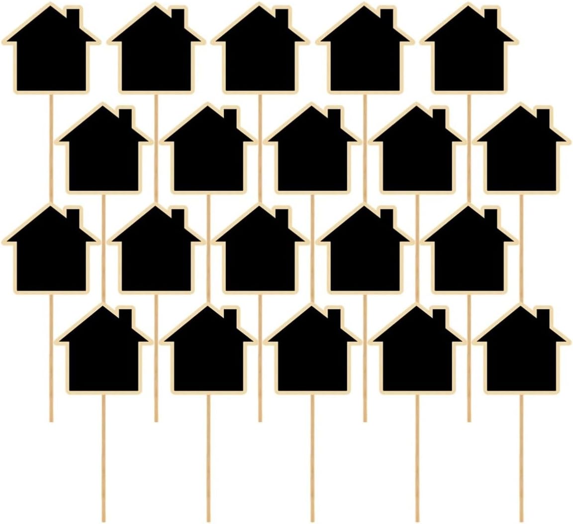Cabilock Mini Chalkboard Signs Lightweight Wooden 20pcs House Shaped Creative Black Board for Garden Flower Labels and Plant Tags for Weddings and Plant Decorating