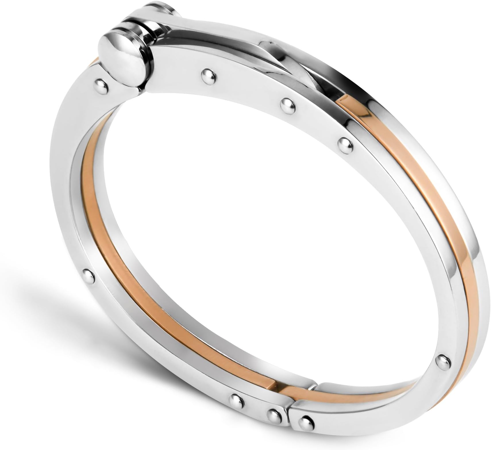 My Daily Styles Men’s Stainless Steel Handcuff Bracelet – Two-Tone Or Solid Color, Durable Cable Link, Adjustable Fit 8"-9" Wrist, Modern Fashion Jewelry for Men