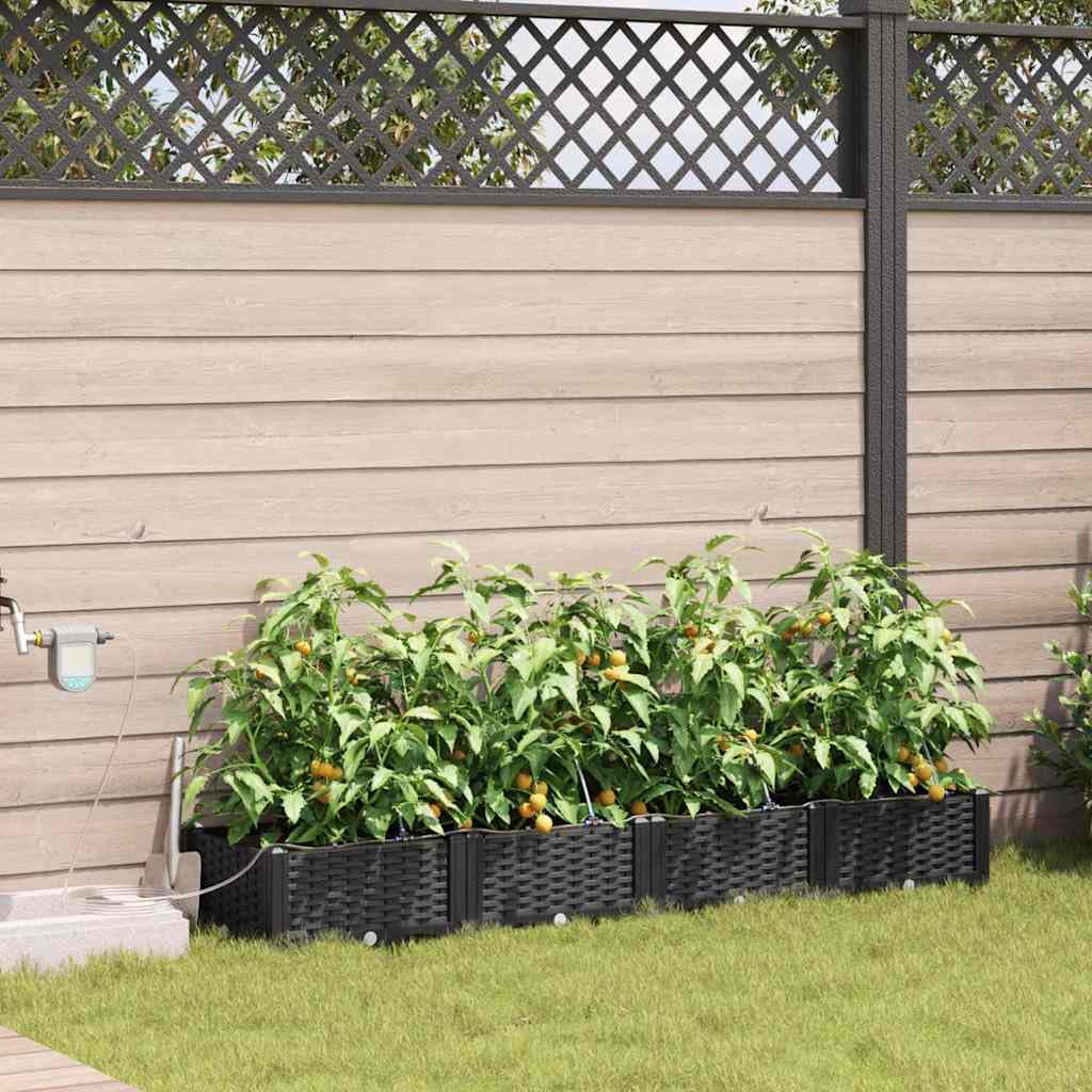 vidaXL Doniczka ogrodowa 4 pcs Czarny 160 x 40 x 22 cm, Ogród i taras, nowoczesna doniczka samonawadniająca, trwały pojemnik na rośliny patio