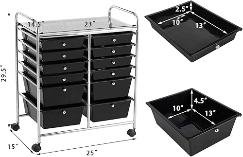 Vista 336 de LDAILY Carrito de almacenamiento con ruedas de 15 cajones, carrito rodante con cajones para aula, organizador de manualidades con ruedas con marco