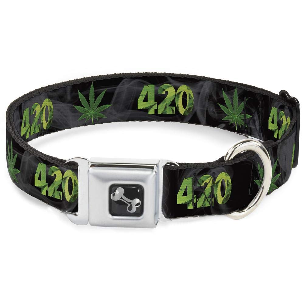 Collier chien en os Buckle Down motif feuille de pot vert et noir M réglable 40-58cm