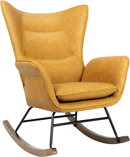 Mecedora de piel sintética, sillón moderno con respaldo alto, cómoda silla planeadora con asiento acolchado para guardería, dormitorio, sala de