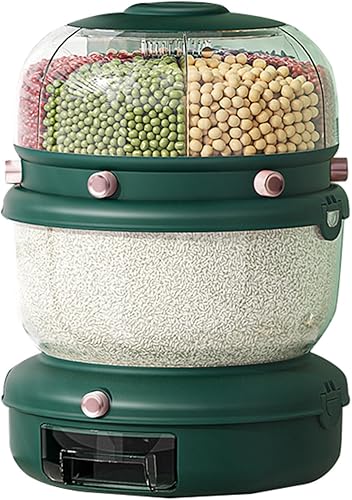 Miniatura 9 de Dispensador de cereales 20Lbs, Contenedor de almacenamiento de cocina giratorio de 360°, Dispensador de arroz y grano de doble capa, Contenedor de