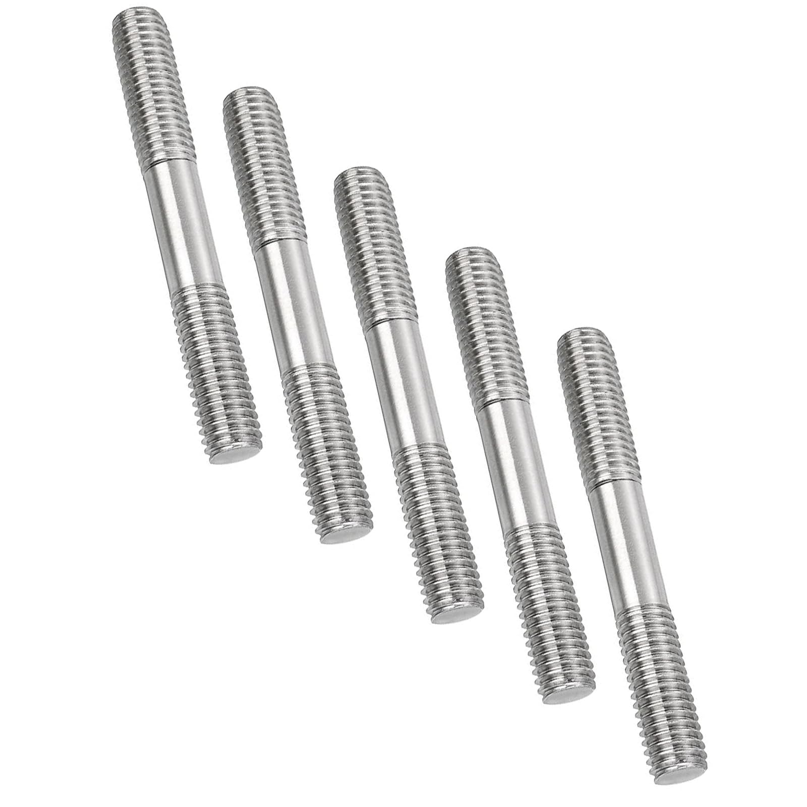 TOP-VIGOR 5Pcs Double End Threaded Stud Screw Bolt, M8x60mm 304 Stainless Steel Rod Bolts Thread Reducer Adapter, Adjustable Push Rod Stud for Furniture Hardware Machinery Maintenance and Fixes
