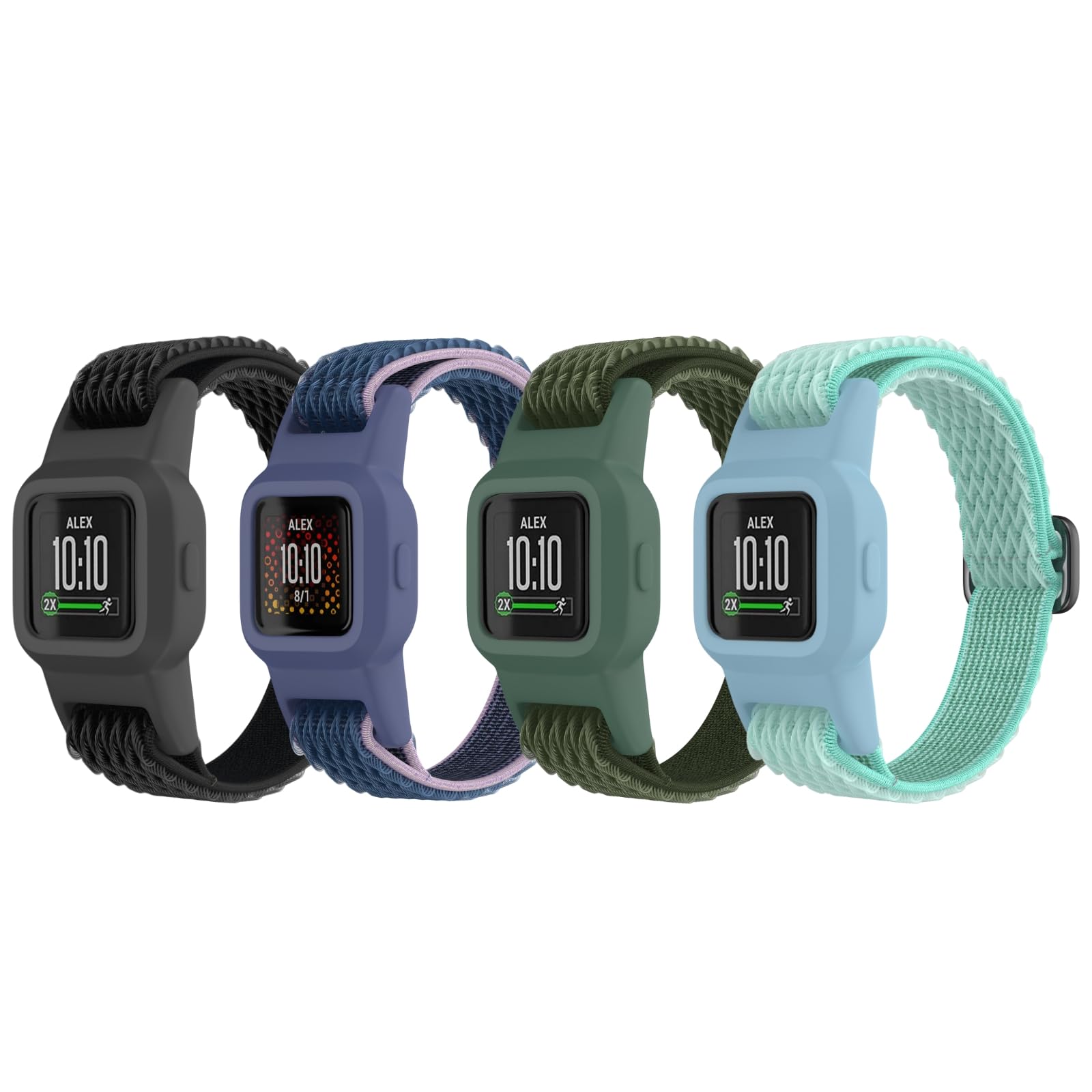 ESeekGo Elastic Bands Compatible with Garmin Vivofit Jr 3 for Kids, Colorful Nylon Stretchy Solo Loop Straps with Protective Case Adjustable Replacement Bands Accessories for Girls Boys — image 1