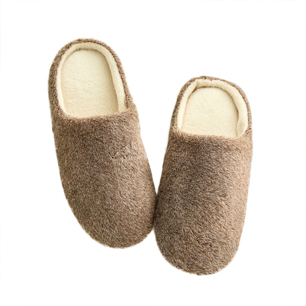 FENICALSlipper Women s Cozy Furry House Slippers Mens Cotton-Padded Plush Slippers Couples Winter Home Shoes - Size 42 43 (Coffee)