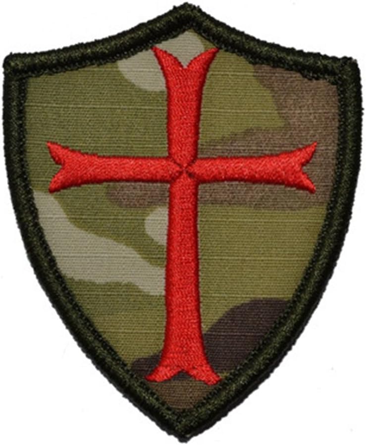 Knights Templar Cross Shield Military Hook and Loop Applique Patch (Military Green)
