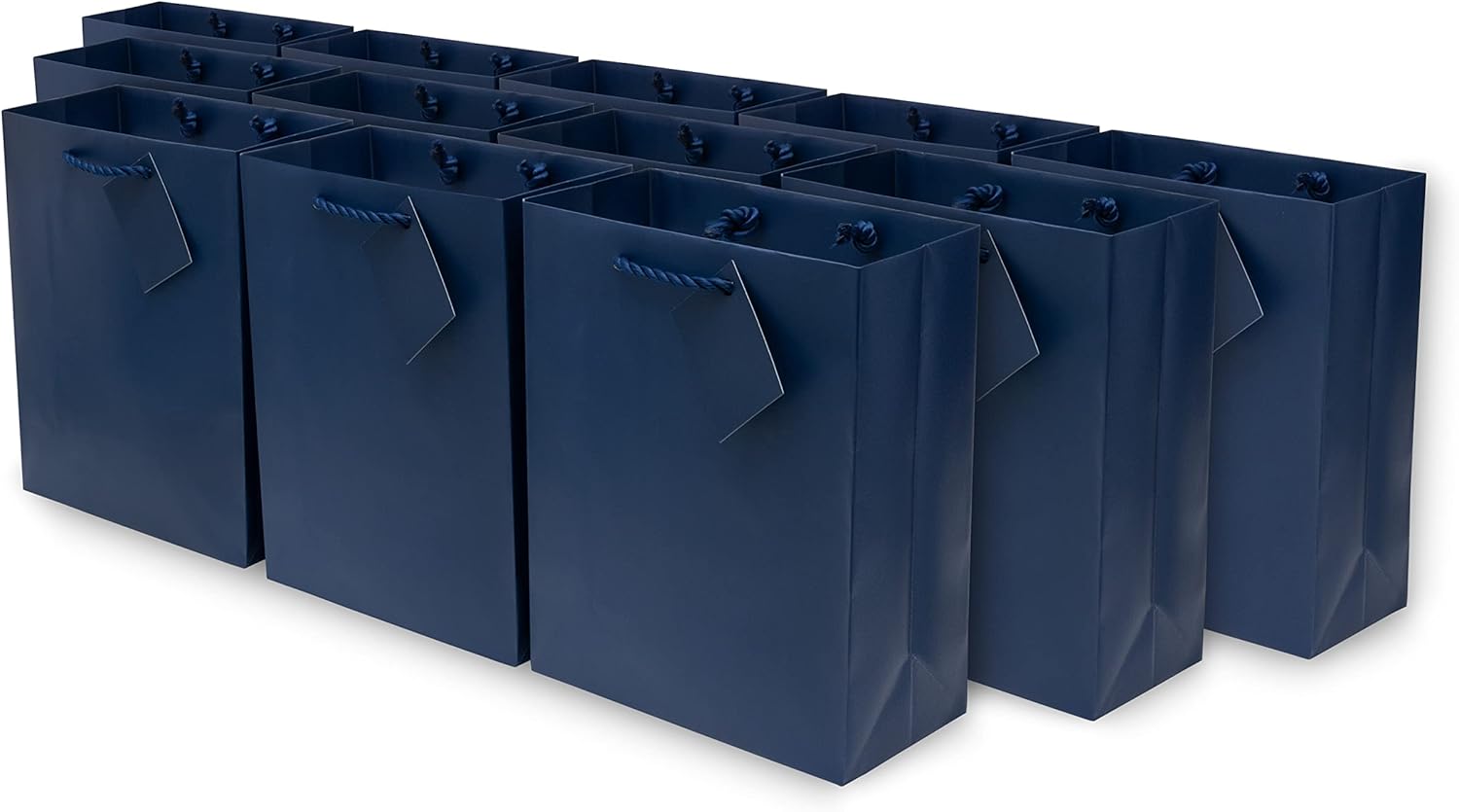 OccasionALL Medium Gift Bags 7.5x9x3.5 12 Pack Navy Blue Gift Wrapping Bags with Handles for Party Favors, Christmas, Holidays, Small Business, Bulk 7.5x9x3.5 Inch