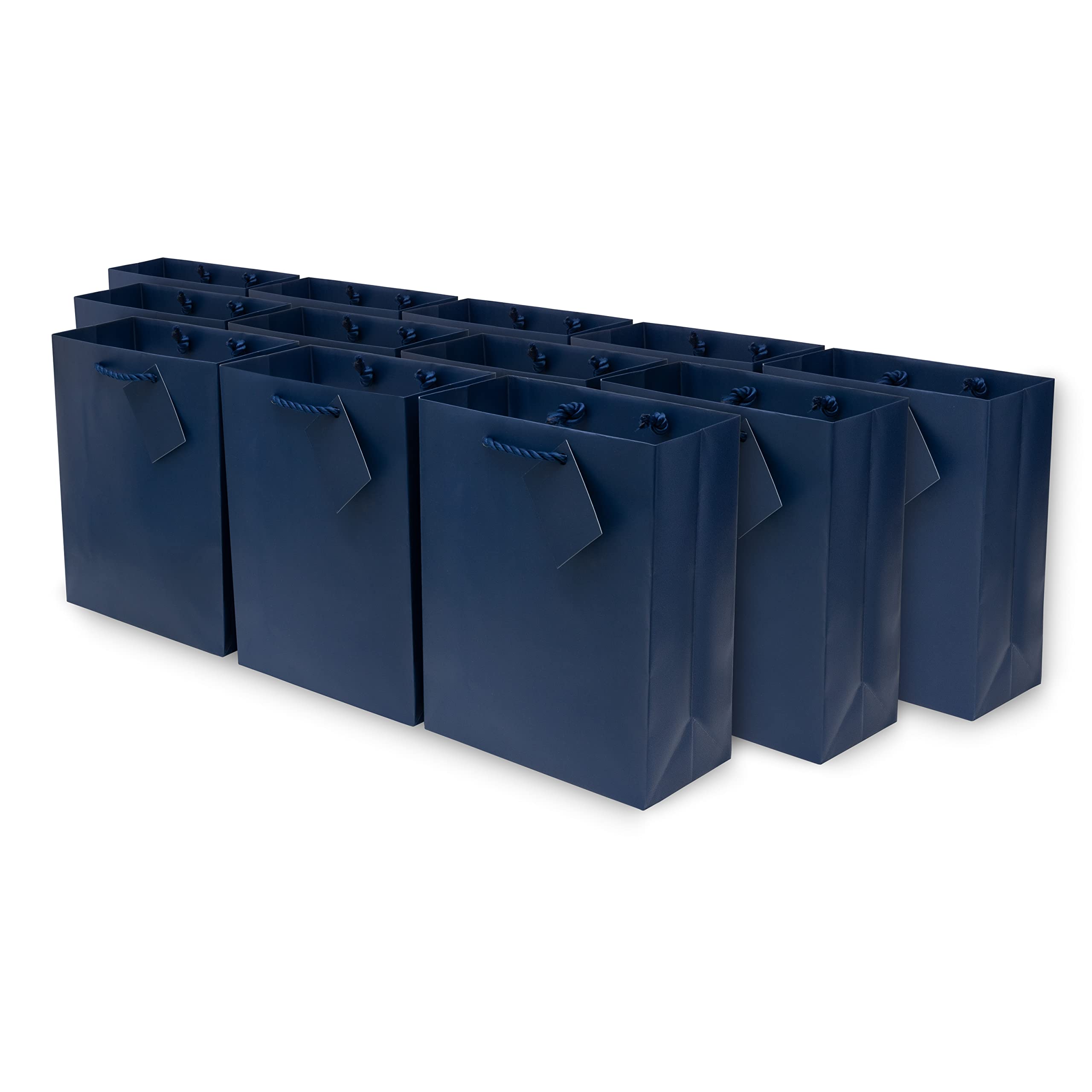 OccasionALL Medium Gift Bags 7.5x9x3.5 12 Pack Navy Blue Gift Wrapping Bags with Handles for Party Favors, Christmas, Holidays, Small Business, Bulk