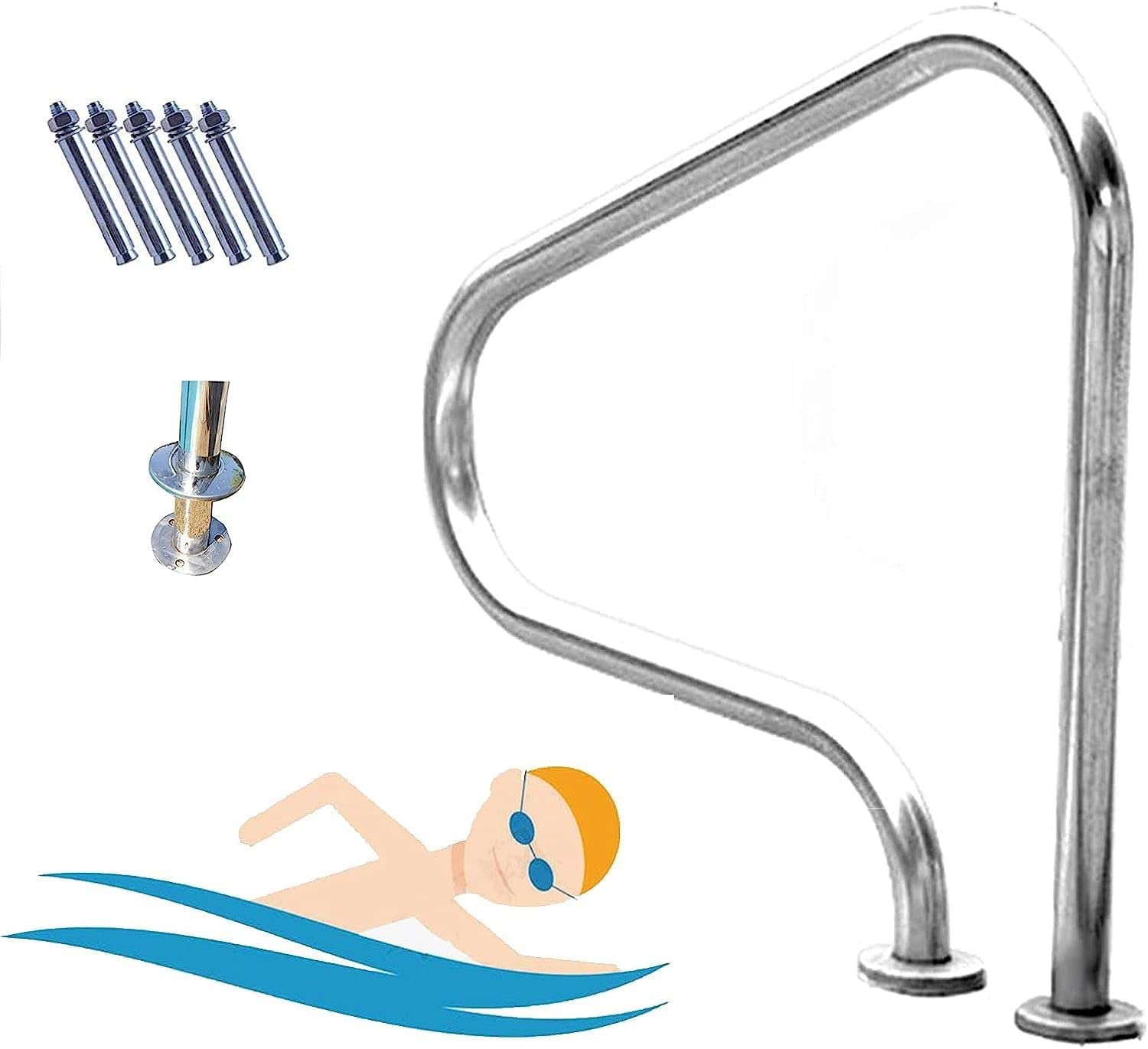Main courante de piscine poignée sécurité inox 304 bassin enterré 250LB