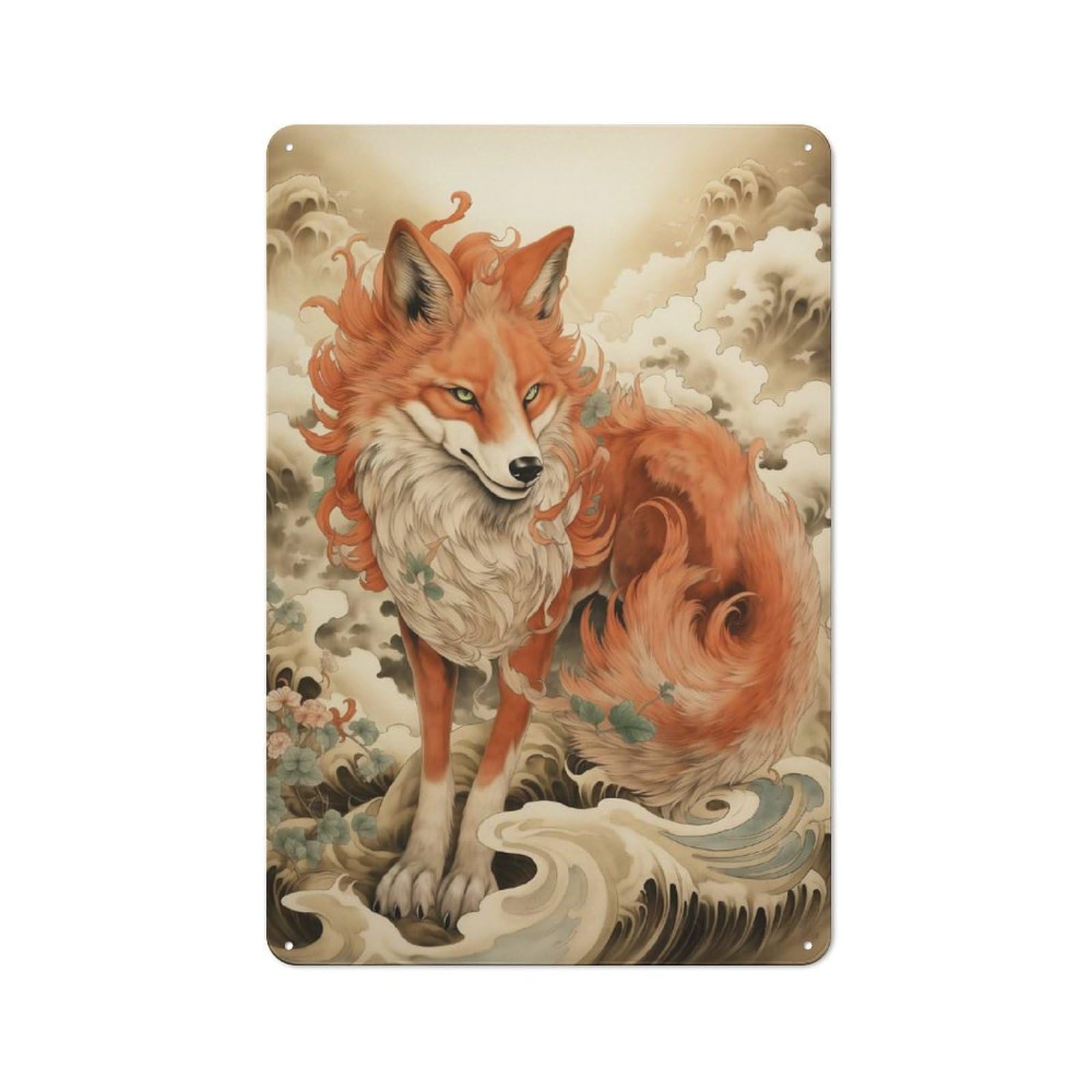 Junmoney Style-18 Metal Wall Sign 30X20cm Featuring Enchanted Fox For Hallway Wall, For Hallway Decor Lovers, For Retro Home Interiors