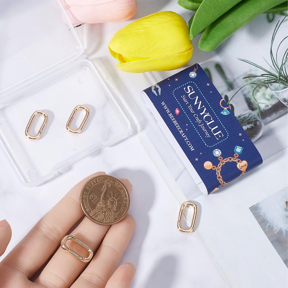 SUNNYCLUE 1 Box 6Pcs Small Spring Oval Rings Carabiner Ring Jewellery Real 18K Gold Plated Brass Keyring Clasp Snap Hook Buckle Trigger Gate Clip for Purse Jewellery Making Bracelet Bags Lanyard DIY - Image 3