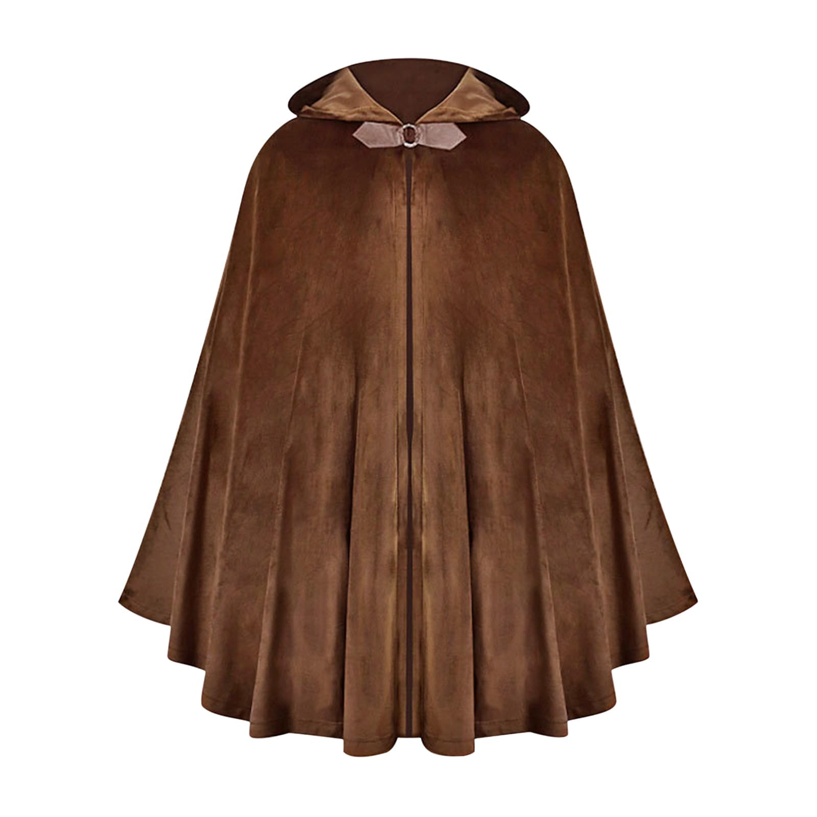 Lyxaof Adults Hooded Cloak Fancy Medieval Costume Halloween Renaissance Carnival Dress Up Outfit for Men Women (Brown, One Size)