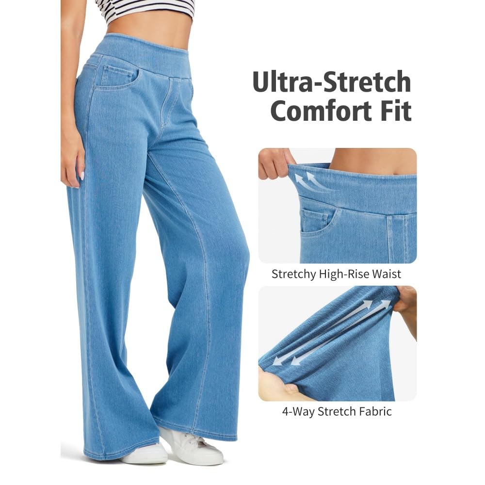 Jeans Mujer Stretch de Pierna Ancha y Recta Tiro Alto Estilo Baggy Pantalones Casual Efecto Moldeador con Bolsillos Ajuste Suelto rectos/D/M