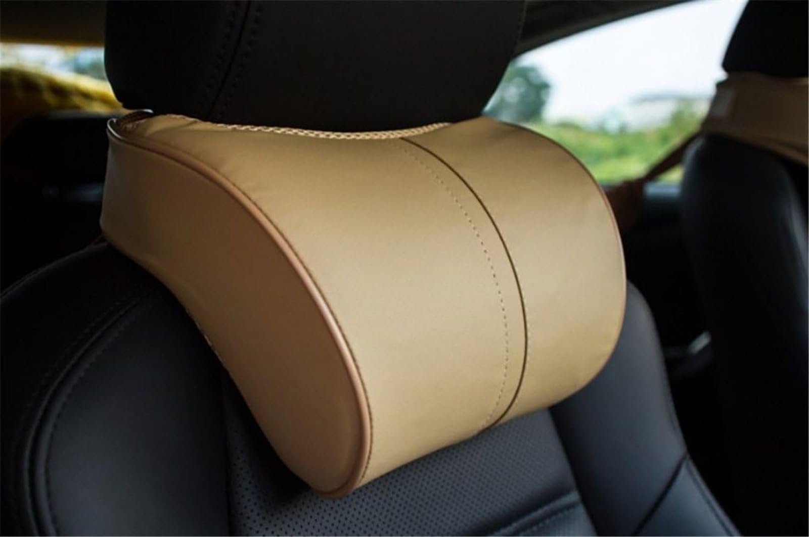 Cuscino Collo Dell'Auto Cuscino Lombare Set Cuscino Testa Seggiolino Auto Cuscino Testa Cuscino Collo Cuscino Supporto Lombare Schiena Schiuma di Memoria Ritorno Elastico Lento(Beige)