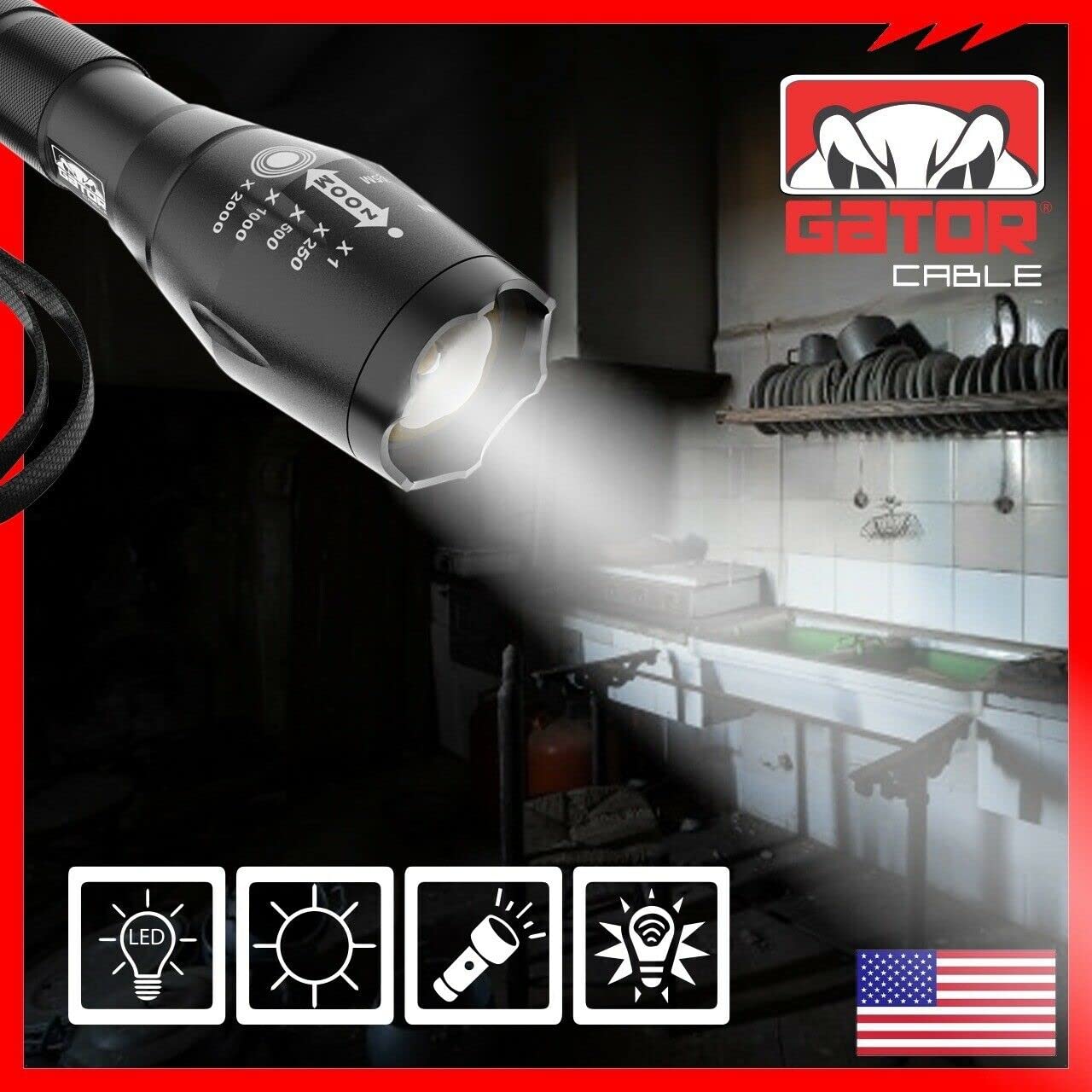 Lampe Torche LED Tactique Militaire KEPEAK - 2000 Lumens Super Lumineuse Zoomable - Puissance Extrême