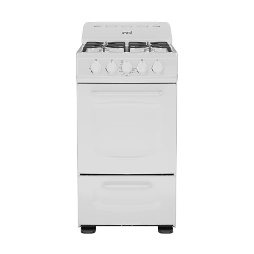 Avanti Gas Range Oven, Compact Freestanding Design, 4 Burners with Electronic Ignition, 2.1 Cu.Ft. Capacity Features Solid Door Storage Drawer Broiler and Accessories, 20-Inch, White