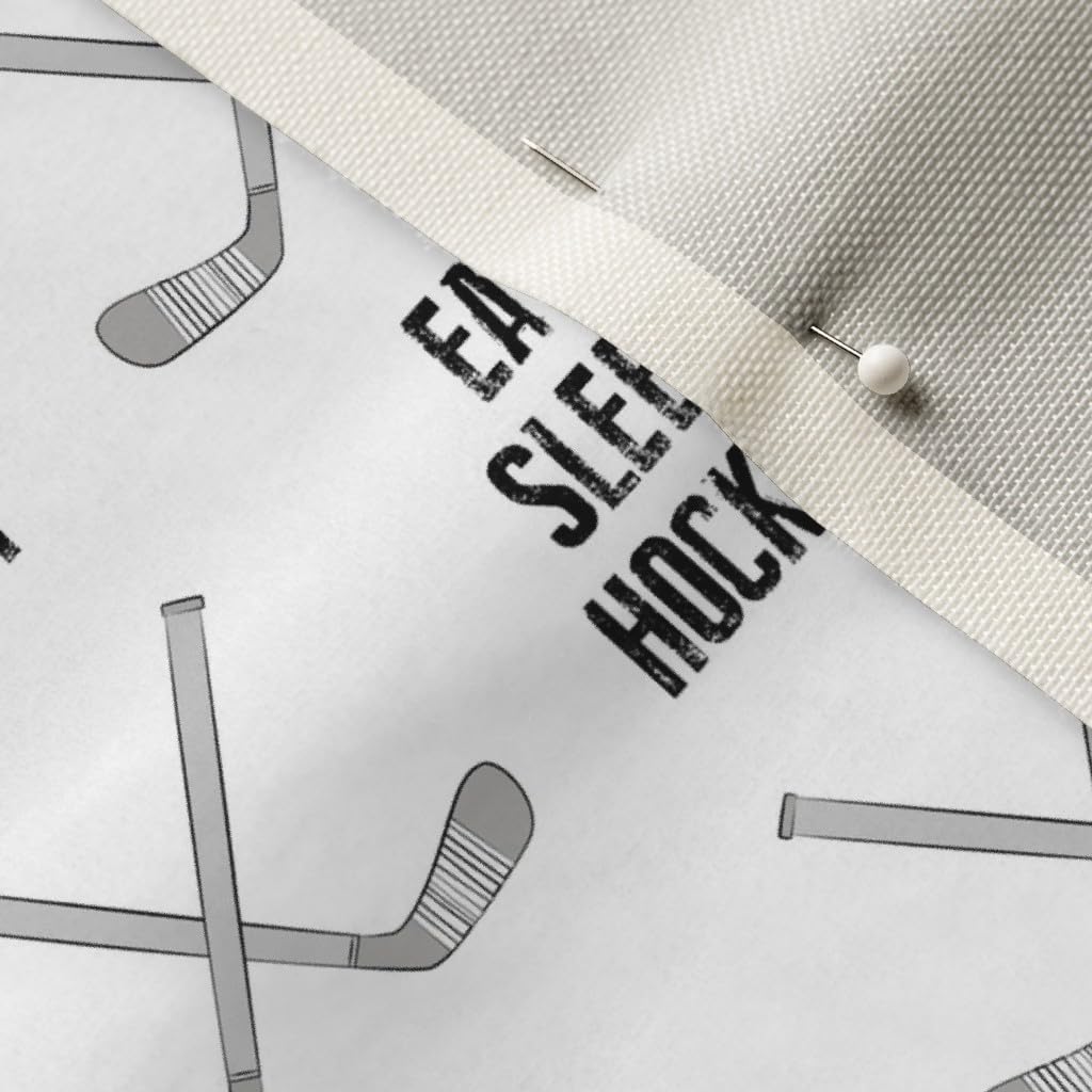 Spoonflower Fabric - Eat Sleep Hockey Cross Sticks Monochrome Ice Grey Sports Winter Kids Printed on Upholstery Velvet Fabric Fat Quarter - Upholstery Home Decor Bottomweight Apparel